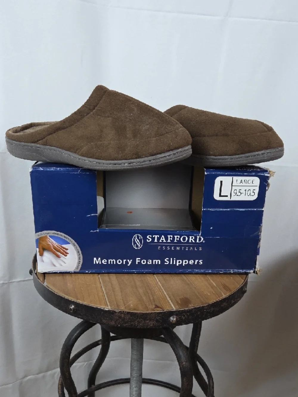 Stafford Men's Brown Suede-Look Slip-On Slippers